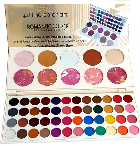 Romantic Color Palette: 58 Shades (Eyeshadow, Highlighters, and Face Blush Kit)