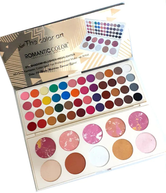 Romantic Color Palette: 58 Shades (Eyeshadow, Highlighters, and Face Blush Kit)